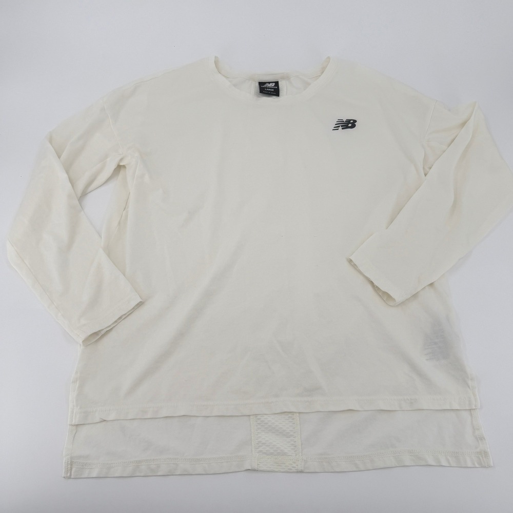 New Balance Womens Large Cream‎ Long Sleeve Mesh Back Performance Top Off White